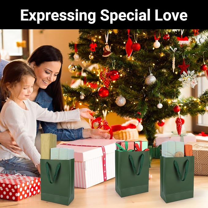 EUSOAR Paper Gift Bags with Handles, 12pcs 7.8"x3.9"x11" Green Gift Wrap Bags Bulk, Merchandise Grocery Craft Retail Shopping Wedding Birthday Christmas Holiday Party Favor Thank You Paper Bags - Image 7