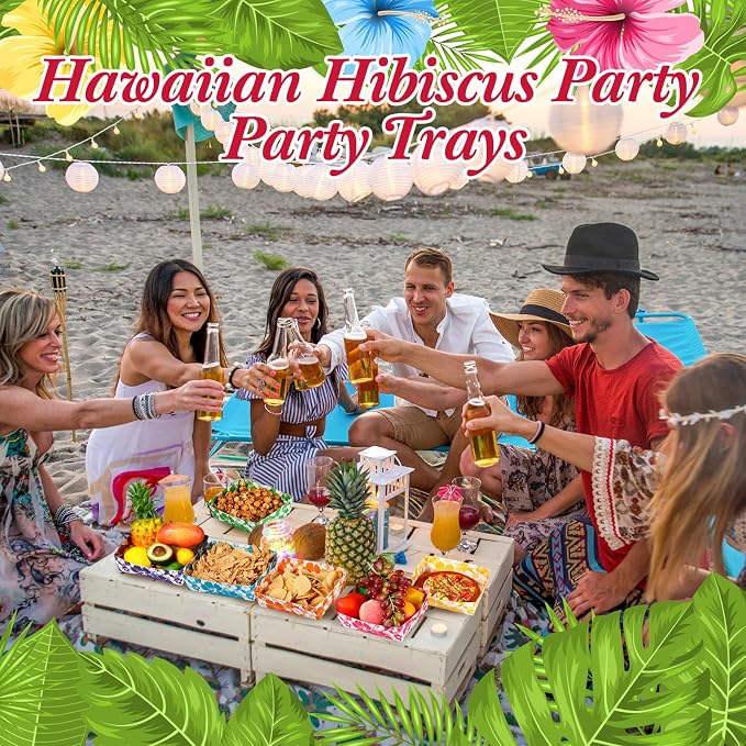 Nitial 120 Pcs Hibiscus Party Paper Food Trays 5 lb Disposable Luau Party Food Boats Hawaiian Themed Decorations Hawaiian Tray for Hibiscus Tropical Theme Supplies - Image 7