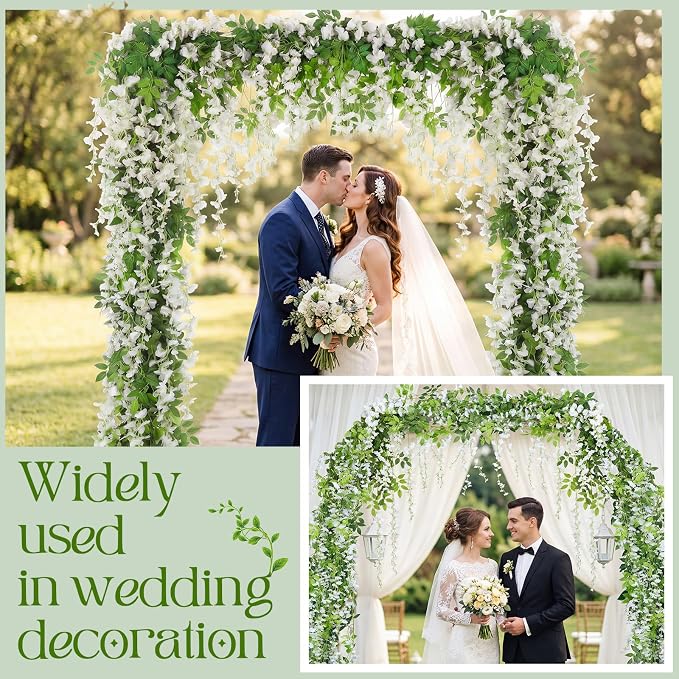 Crowye 24 Pcs Artificial Wisteria Garland 7.2ft per Vines,White | Hanging Silk Flowers for Wedding Arch Wall Party Backdrop, Realistic Wisteria Vine Garlands, Reusable Outdoor Floral Decor - Image 6
