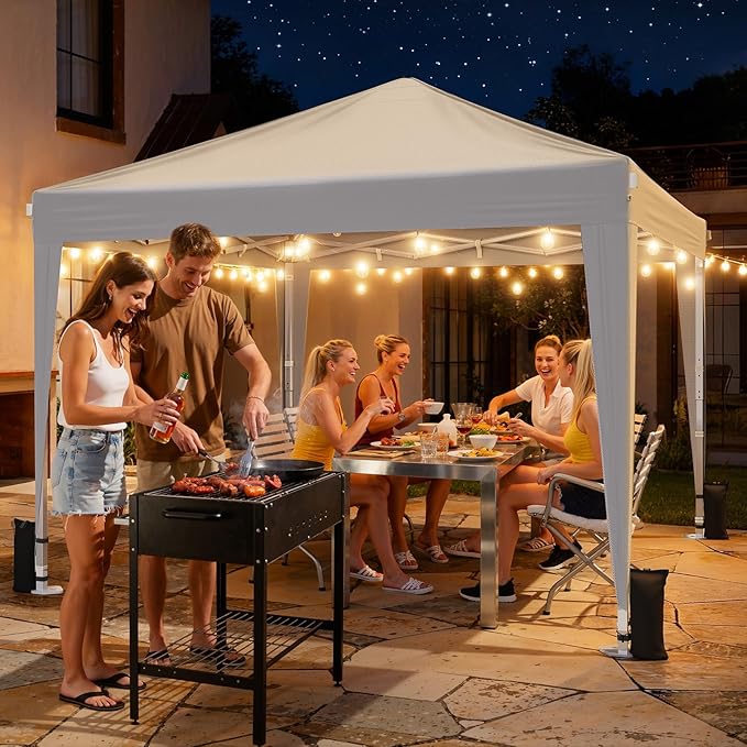 10x10 Pop Up Canopy with Sidewalls, Instant Portable Canopy Tent with Carry Bag for Commercial Events, Camping, Parties - White