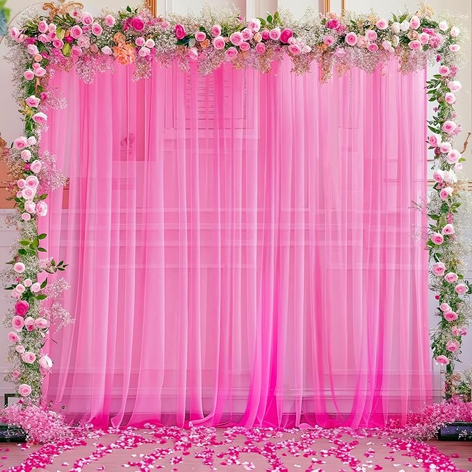 10x10 Hot Pink Tulle Backdrop Curtains for Parties, Sheer Backdrop Curtain Wedding Photo Background Drapes for Baby Shower Photography Birthday Party - Image 8