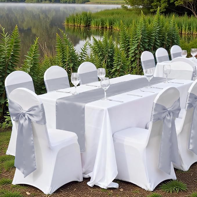 VDS Satin Chair Sashes Chair Cover Back Tie Sateen Bows Ribbon for Wedding Birthday Graduation Engagement Ceremony Event Party Banquet Venue Hotel All Dining Chair Décor (125PC)(Light Silver Grey) - Image 6