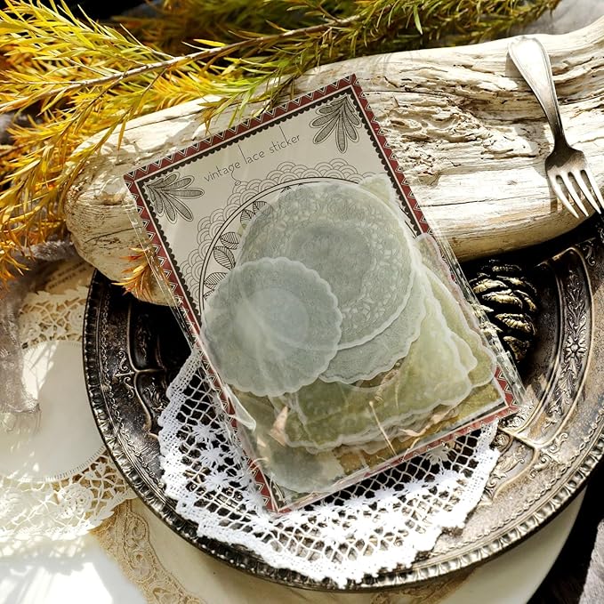 Vintage Junk Journal Ephemera Scrapbooking Supplies Translucent Vellum Paper Stickers Card Making Decal Art Aesthetic for Adults (Ephemera Lace -1)