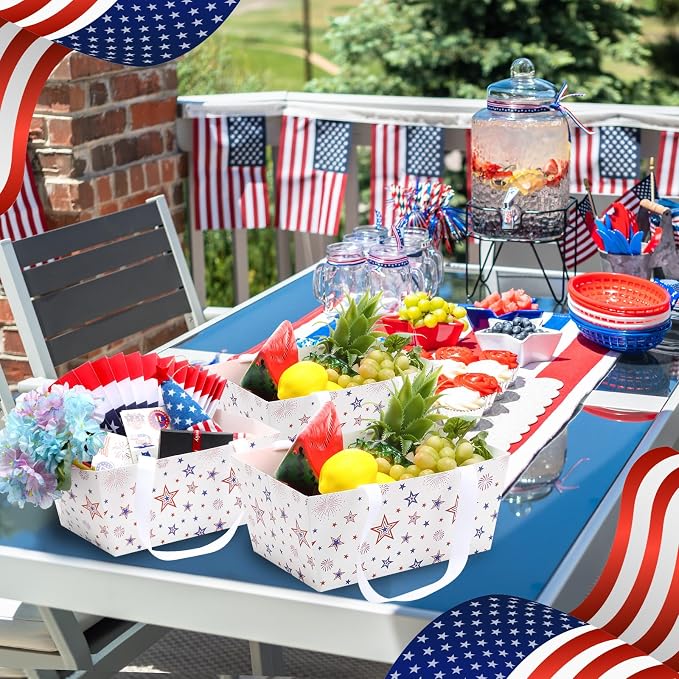 Funnymoom 24 Pcs 4th of July Basket for Gifts Empty 250th Red Blue Star Firework Patriotic Paper Gift Box with Cellophane Bags & Pull Bows for Independence Day, Memorial Day, Party Favors, 9.8 x 6.5'' - Image 7