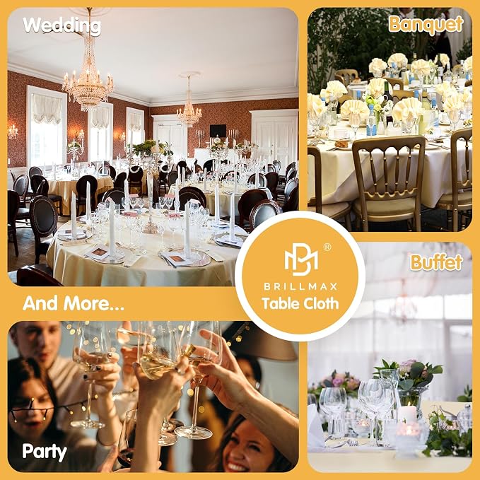 BRILLMAX 10 Pack Beige Round Tablecloths 90 Inch for 60" Tables | 150 GSM Polyester Fabric, 15" Standard Drop, Water, Stain & Wrinkle Resistant Cloth Cover for Wedding Reception Banquet Party - Image 9