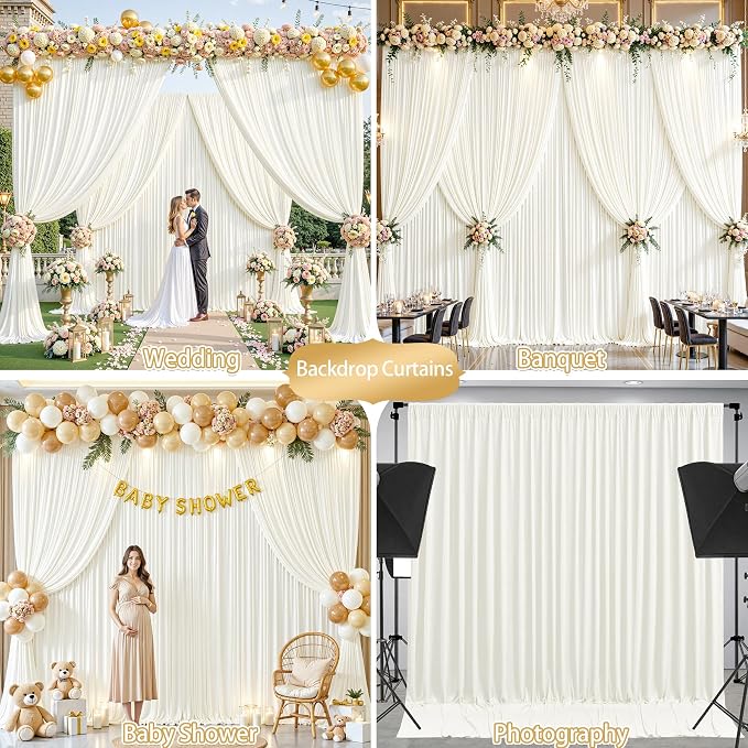 Ivory Backdrop Curtains 16 x 10 ft for Photo Background Wrinkle Free Drapes | Soft Polyester Fabric,Natural Drape,Top Rod Pocket,Washable & Reusable,For Wedding Birthday Party Decor,4ft x 10ft 4 Panels - Image 9