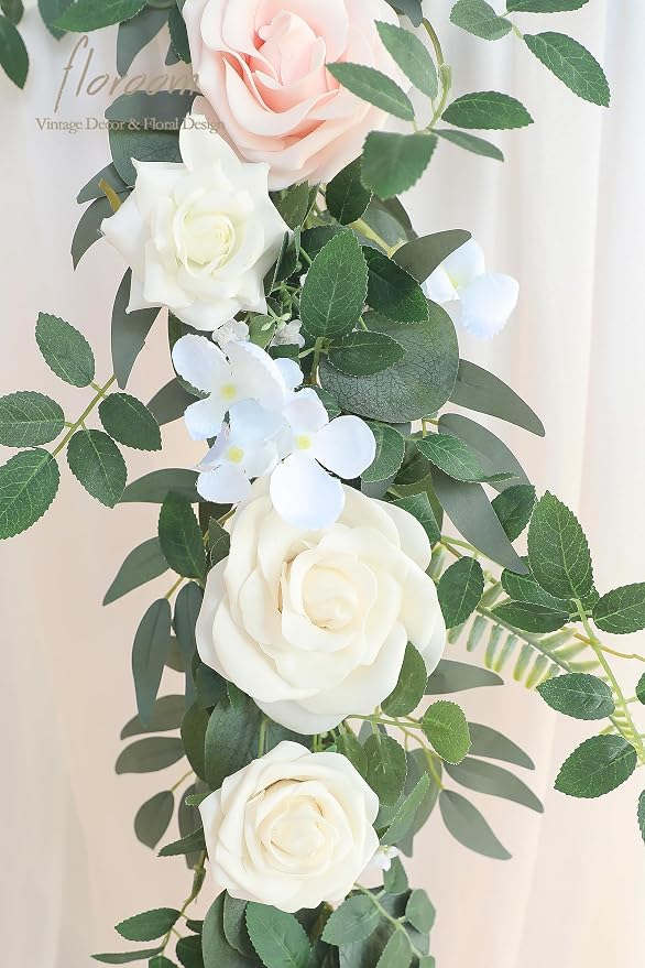 Floroom 6ft Artificial Eucalyptus Garland with Flowers Fake Greenery Faux Floral Vine Garland for Table Decor Wedding Centerpieces Bridal Shower Party Decorations, Blush Powder Blue - Image 6