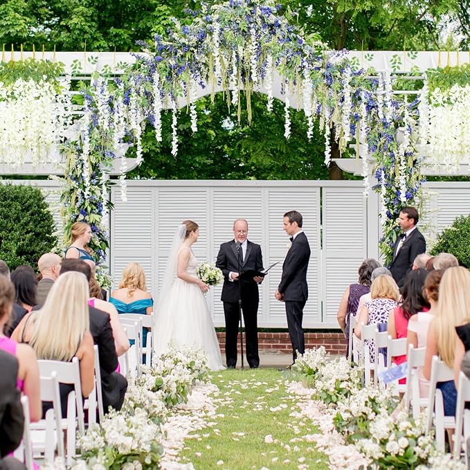 24 Pack Artificial Fake Wisteria Vine Ratta (3.75 Feet) Hanging Garland Silk Flowers String Home Party Wedding Decor (White) - Image 7
