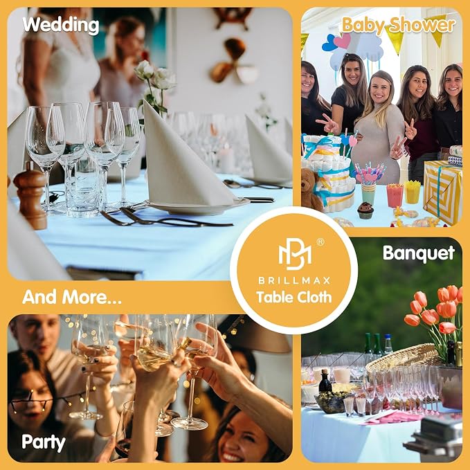 BRILLMAX 6 Pack Light Blue Tablecloths 90x132 Inch for 6ft Rectangle Tables | 150 GSM Polyester Fabric, Floor Length Drop, Water, Stain & Wrinkle Resistant Cloth Cover for Wedding Reception Banquet Party - Image 9