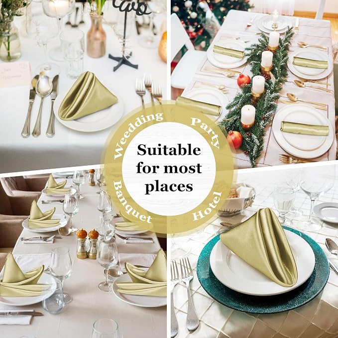 Bailarina 120 Pack Champagne Satin Napkins,17x17 Inches Wedding Napkins Square Soft Silky Table Napkins Bulk Decorative Elegant Cloth Napkin for Party Decoration, Banquet,Wedding,Graduation - Image 7