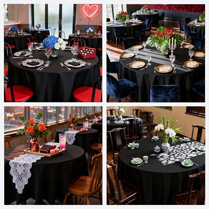 MRJ Round Tablecloth 90 Inch Washable Resistant Wrinkle Polyester Table Cloth Black Fabric Table Cover for Buffets Parties Picnics - Image 6