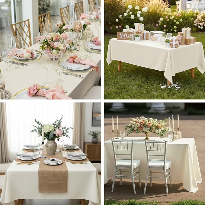 Fixwal 3 Pack 60 x 102 Inch Tablecloths Rectangle Ivory Table Cover | Polyester Fabric,Reusable, Machine Washable And Ironable, Ideal For Wedding, Bridal Shower And Boho Party - Image 6