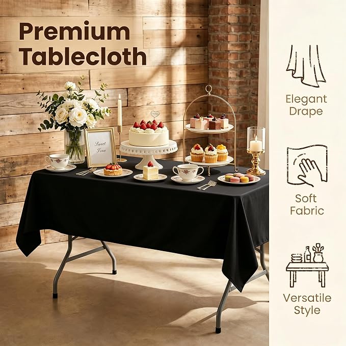 BIGTONE Rectangle Tablecloths, Black, 70 x 120 Inch, 6 Pack | Polyester, Stain & Wrinkle Resistant, Washable, For Dining, Party, Buffet & Camping - Image 7