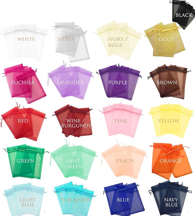 500 Mixed Color 3x4 Sheer Drawstring Organza Jewelry Pouches - Wedding Party Favor & Candy Bags by Kyezi+Design+and+Craft