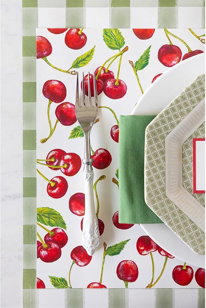 Hester & Cook Disposable Paper Placemats for Dining Table - Square Paper Mats for Parties or Weddings - 18 Sheets Per Pad Made in USA (Cherries) - Image 3