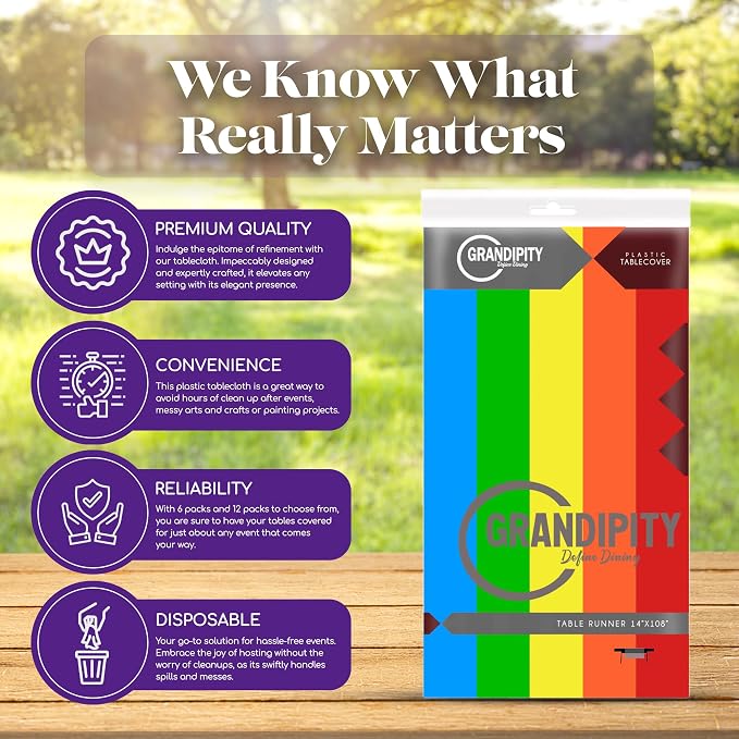 Grandipity Carnival Pride Rainbow Banner Theme 72 Pack Premium Disposable Plastic Tablecloth 54 Inch. x 108 Inch. Decorative Rectangle Table Cover - Image 6
