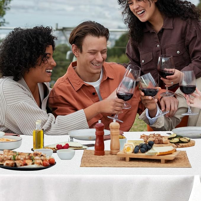 Majestic Giftware Linen Look Polyester Tablecloths for Rectangle Tables | (70/200) - TC1551 White with Hole Design Etched at Seam Table Cover | Decorative Washable Tablecloth for Kitchen & Dining - Image 7