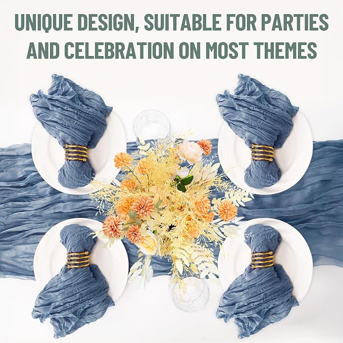 Cupuamon 50 Pack Cheesecloth Napkins 20x20 Inch Dinner Table Napkins Boho Washable Rustic Gauze Napkins Bulk for Wedding Bridal Baby Shower Party Decor (Dusty Blue) - Image 7