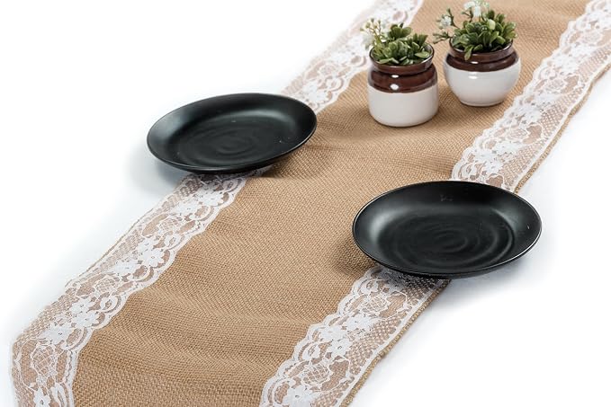 MDS 15 PCS 100% Natural Burlap Table Runners 12" x 108" with Lace, Rustic Farmhouse Country Vintage Boho Jute Runner for Wedding Reception Birthday Party Home Kitchen Dining Coffee Table Decoration - Image 6