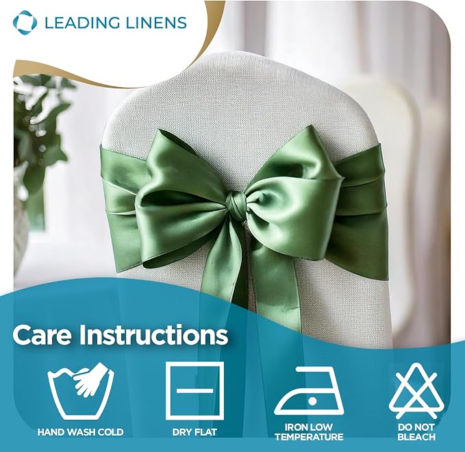 Leading Linens 200 pcs Sage Green 108"x8" Satin Bow Sash Chair Cover Decor | Elegant satin chair bow sashes, perfect for weddings, receptions, banquets, & parties. Reusable & washable. - Image 6