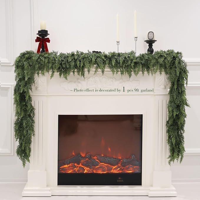 9FT Artificial Cedar Garland Real Touch for Christmas Decoration | Realistic Lush Faux Winter Greenery Garland for Mantel Fireplace Table Door Holiday Indoor Outdoor Decor (Classic Fullness) - Image 9