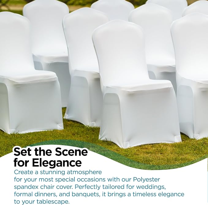 Leading Linens 200 pcs White Spandex Banquet Chair Covers | Stretch, fitted spandex chair covers, perfect for weddings, receptions, banquets, & parties. Washable & reusable. - Image 6