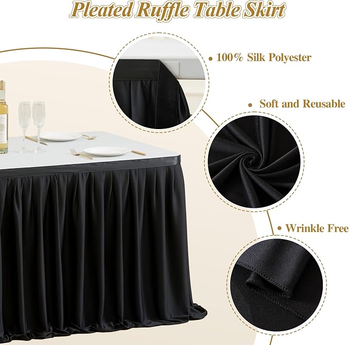 6FT Long Black Table Skirt for Rectangle Tables Wrinkle Resistant Polyester Pleated Ruffle Table Skirt for Wedding Banquet Baby Shower Birthday Party Decoration Desk Skirt for Teacher Desk - Image 9