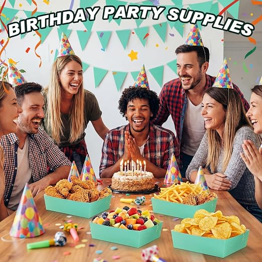 Uiifan 50 Pcs 5 lb Extra Large Paper Food Trays Disposable Food Boat Nacho Plate Serving Snack Trays Grease Resistant Self-assembly for Back to School Party Birthday Wedding Supply (Teal) - Image 7