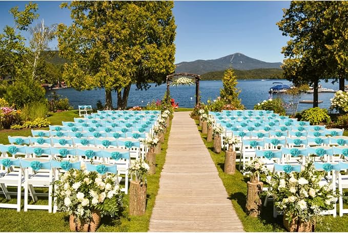 Spandex Stretch Flower Chair Sashes Chair Bands Polyester Bows for Party Hotel Wedding Banquets Decoration (Royal Blue 20 PCS) - Image 7