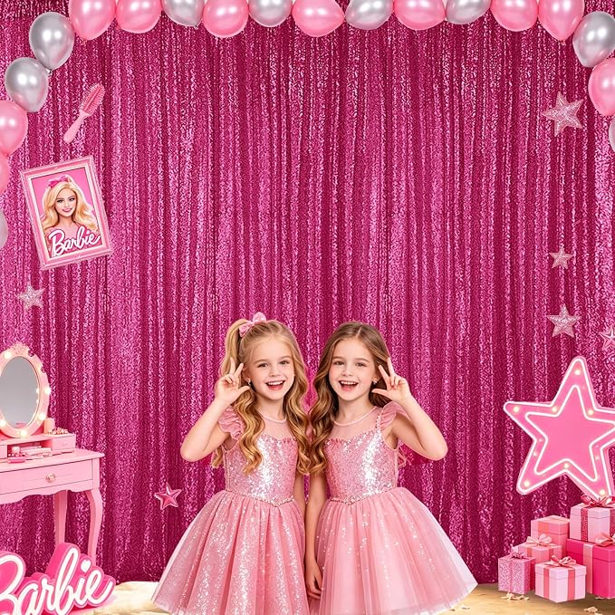 Hahuho Fuchsia Sequin Backdrop Curtain, 6PCS 2FTx8FT Glitter Backdrop Curtain for Parties, Christmas, Wedding, Party Decoration(6 Panels, 2FT x 8FT, Fuchsia - Image 7