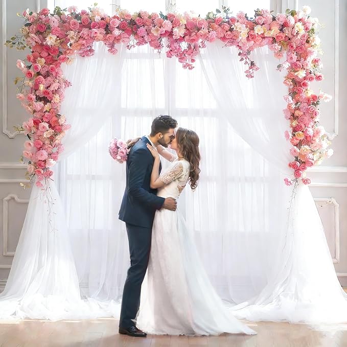 10x10FT White Sheer Tulle Backdrop Curtains for Wedding Parties,2 Pack Photo Backdrop Curtains Ceiling Drapes for Birthday Party Baby Shower,Arch Fabric Background with Rod Pocket for Home Decorations - Image 9