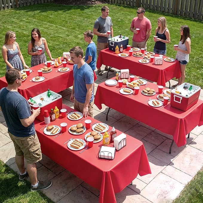 10 Pack Red Tablecloth 60 x 126 Inch for 8 Foot Rectangle Tables | Wrinkle Resistant, Washable Rectangular Table Cloth, Polyester Fabric, For Party Banquet Wedding Buffet - Image 9