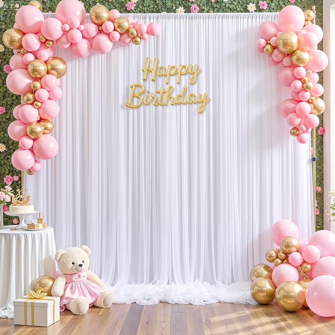 White Tulle Backdrop Curtain for Wedding Parties,10ft x 10ft Wrinkle Free Curtain Backdrop,2 Layer Drapes for Backdrop,Polyester Wedding Back Drop for Bridal Shower Birthday Baby Shower Photography - Image 9