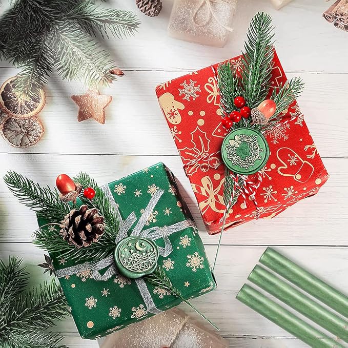 Wax Seal Kit, Wasole 40Pcs Green Sealing Wax Sticks with Glue Gun + 2Pcs Wax Seal Pens for Wax Seal Stamp, Great for Wedding Invitations, Birthday Cards, Envelopes, Gift Wrapping (Pine Green)