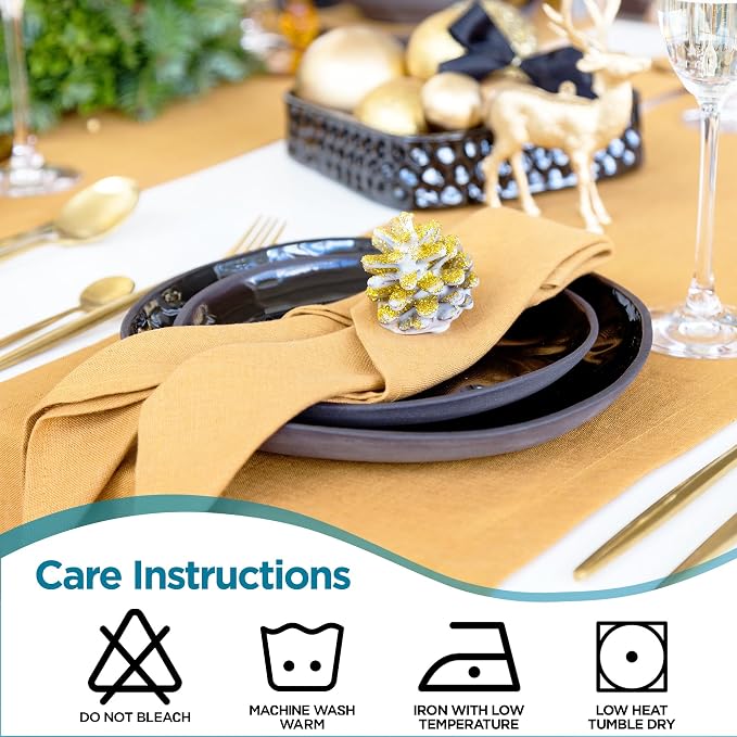 Leading Linens 50 pcs Gold 20"x20" Polyester Cloth Napkins | Premium, soft, & durable square linen napkins, perfect for weddings, dining, restaurants, & parties. Washable. - Image 6