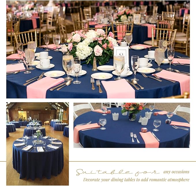 Showgeous 120 Inch Navy Blue Round Tablecloths, Polyester Table Covers | 10 pack Tablecloths for Round Tables Washable polyester Table Cloth Decorative Fabric for Dining Wedding Party Banquet Buffet - Image 8