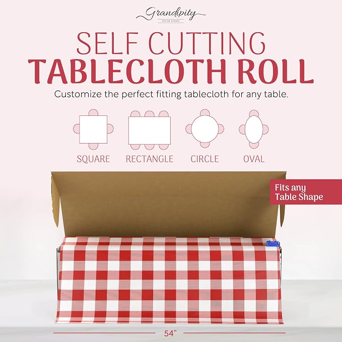 Grandipity Plastic Tablecloth Roll - 54in x 300 Ft. Red Gingham Checkered Plastic Table Cloths for Parties | Disposable with Cutter Box - Cut to Size Disposable Tablecloth for Rectangle & Round - Image 8