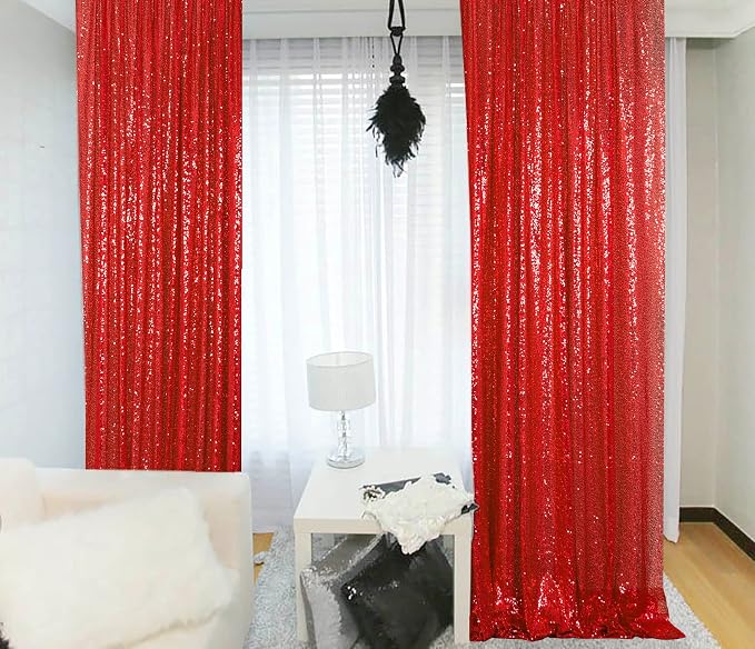 ShinyBeauty 4x10ft Red Sequin Backdrop, 2 Panels Sparkle Curtains for Wedding, Party, Event Decor & Photography - Elegant Photo Background - Valentine's Day, Fabric - Image 6