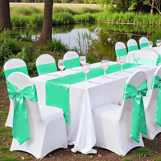VDS Satin Chair Sashes Chair Cover Back Tie Sateen Bows Ribbon for Wedding Birthday Graduation Engagement Ceremony Event Party Banquet Venue Hotel All Dining Chair Decoration (200PC) (Mint) - Image 6