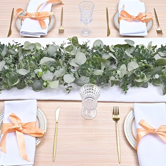 Dolicer 2 Packs 6FT Artificial Eucalyptus Garland Faux Greenery Garland | Fake Vines Hanging Silver Dollar Eucalyptus Leaves for Wedding Backdrop Arch Table Wall Party Home Decor - Image 9