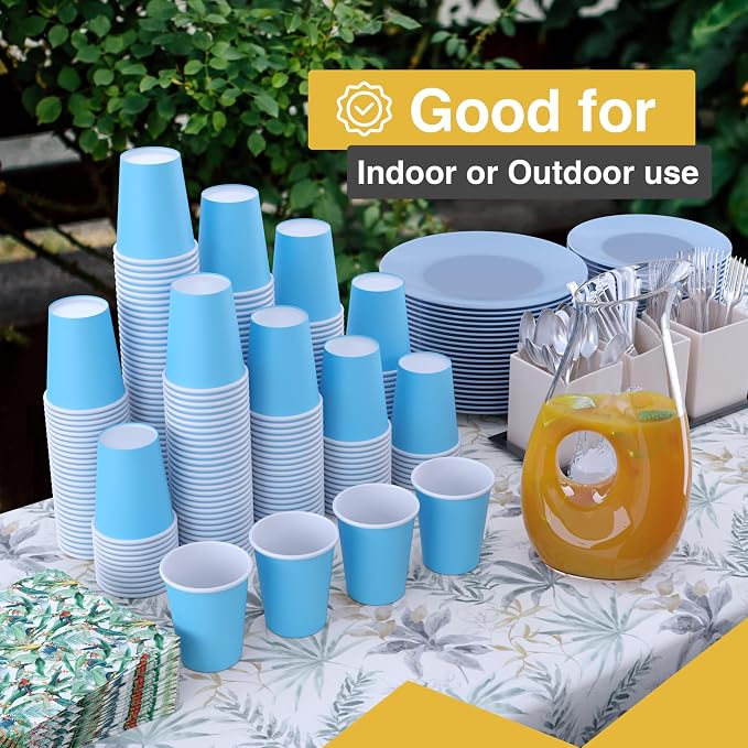 Party Solids Light Blue Paper Cups 9 oz - 50 Disposable Cups for Hot & Cold Drinks - Durable 280 GSM Coffee Tea Tumblers for Parties Events & To Go - Image 7
