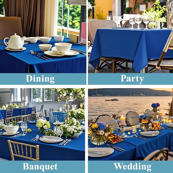 VidaFete 10 Pack 90*132inch Royal Blue Rectangle Tablecloth for 6ft Tables | Stain & Wrinkle Resistant Polyester Rectangular Table Cloth for Kitchen Dining Wedding Banquet Decoration - Image 6