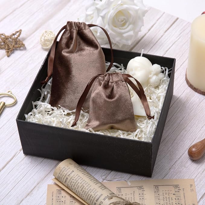 QIANF 12pcs Brown Velvet Drawstring Bags 3x4 inches Glossy Small Velvet Cloth Gift Bags Jewelry Pouches for Storage Wedding Party Favor Christmas - Image 7