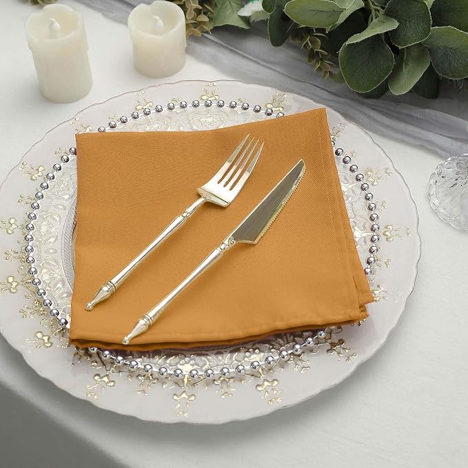 Tableclothsfactory Premium 100 Pack | Gold Seamless Cloth Dinner Napkins, Wrinkle Resistant Linen | 17"x17" for Party & Decorations - Image 9