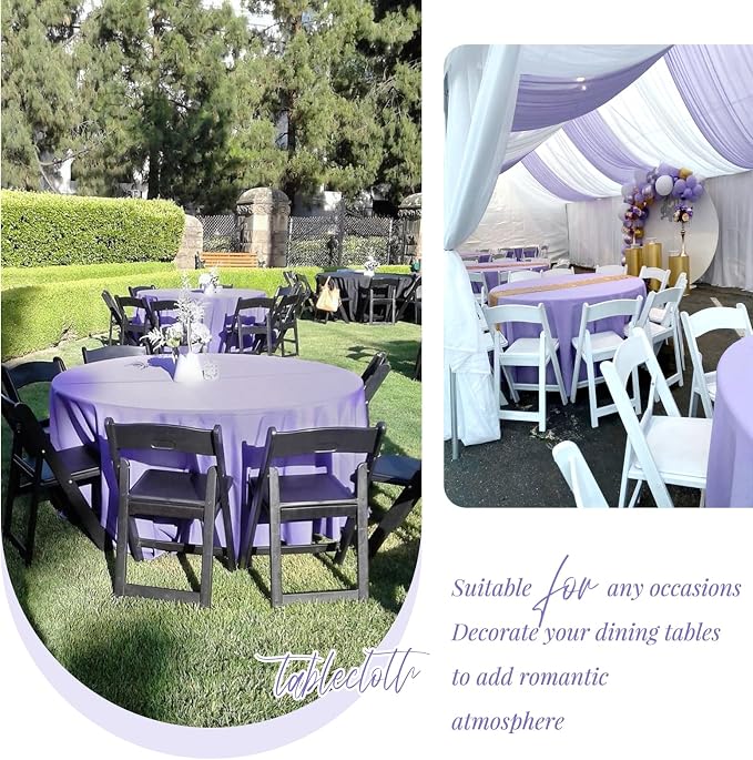 Showgeous 120 Inch Lavender Round Tablecloths, Polyester Table Covers | 10 pack Tablecloths for Round Tables Washable polyester Table Cloth Decorative Fabric for Dining Wedding Party Banquet Buffet - Image 8
