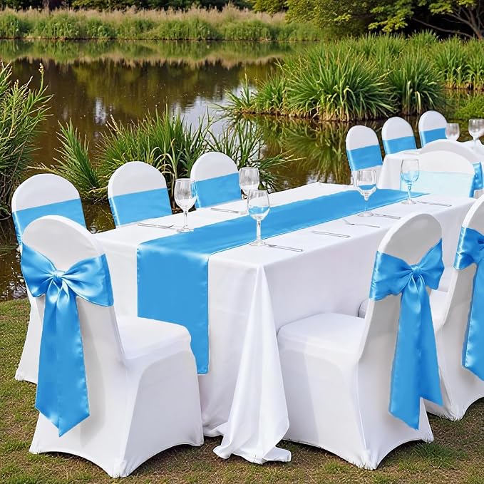 VDS Satin Chair Sashes Chair Cover Back Tie Sateen Bows Ribbon for Wedding Birthday Graduation Engagement Ceremony Event Party Banquet Venue Hotel All Dining Chair Decoration (50PC) (Blue) - Image 6