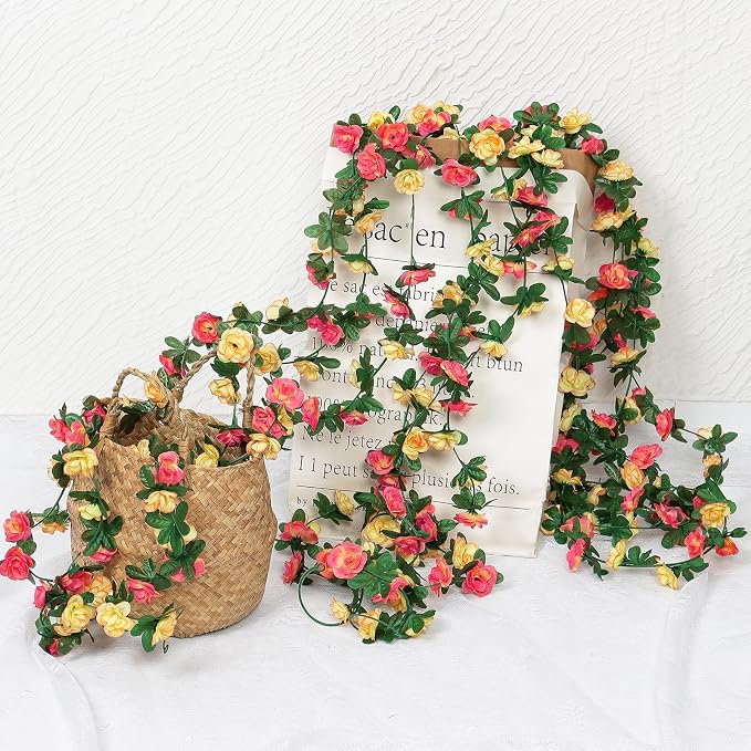 9 Pack 72 FT Artificial Flower Garland Fake Champagne Roses Vines Flowers | KHOYIME Faux Plastic Outdoor Hanging Floral Ivy Garland Decorations for Wedding Arch Bedroom Home Wall Backdrop Room Decor - Image 7