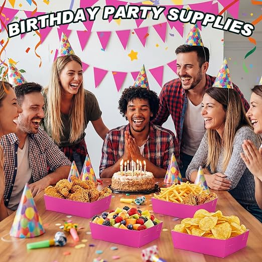 Uiifan 50 Pcs 5 lb Extra Large Paper Food Trays Disposable Food Boat Nacho Plate Serving Snack Trays Grease Resistant Self-assembly for Back to School Party Birthday Wedding Supply (Hot Pink) - Image 7