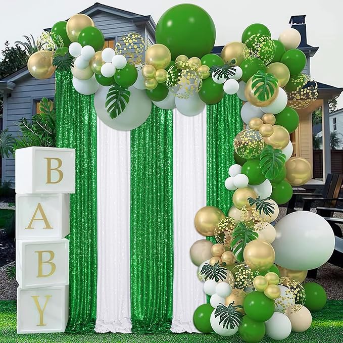Green Sequin Backdrop Curtains-4 Panels 2FTx8FT Green Backdrop for St Patricks Day, Glitter Party Decorations Background Drapes for Wedding Birthday Anniversary Graduation Photo Booth Decor - Image 6