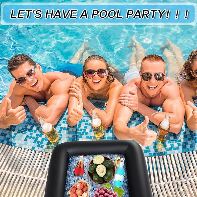 Leitee Inflatable Serving Bar with Drain Plug 52 x 24 x 5'' Inflatable Ice Serving Buffet Bar for Party Food Cooler Buffet Drink(Black,Basic Style)